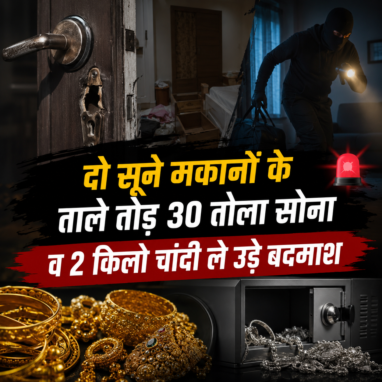 दो सूने मकानों के ताले तोड़ 30 तोला सोना व 2 किलो चांदी ले उड़े बदमाश